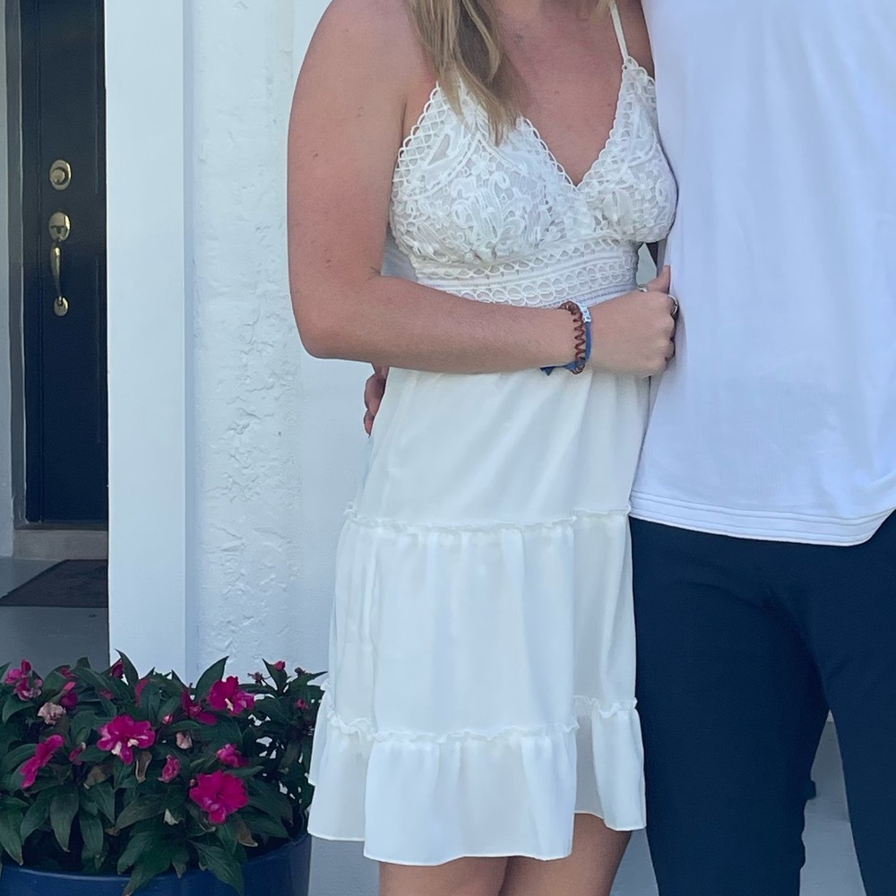 White Lace Dress with Ruffle Hem